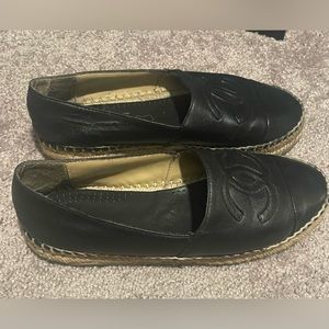 AUTHENTIC Chanel Black Leather Espadrilles